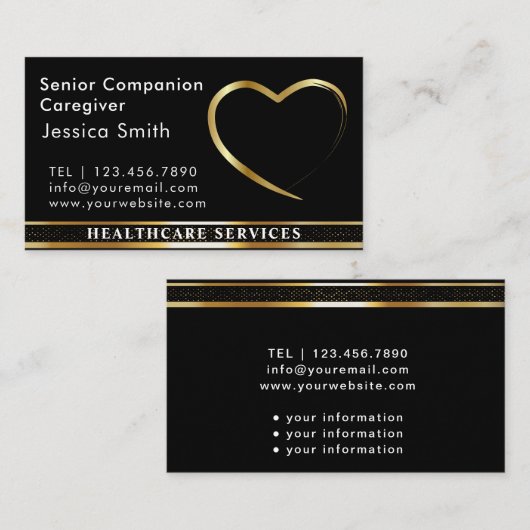 Senior zorgverlener Golden Heart Design Visitekaartje (Voorkant / Achterkant)