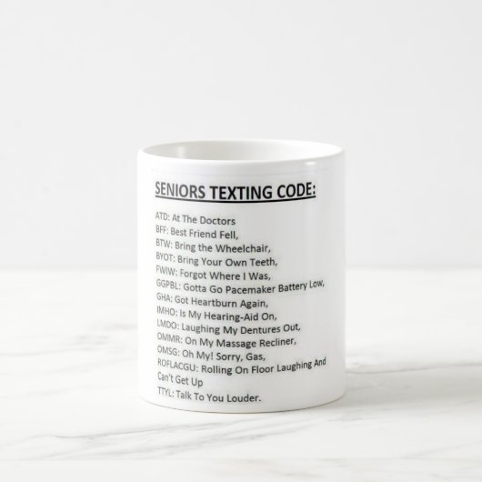 Senioren sms'en code grappig koffiemok (Center)