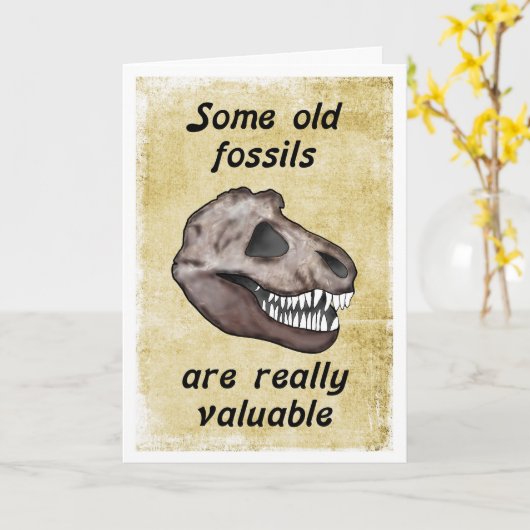 Senioren Verjaardag, T-Rex, wat oude fossielen, pl Kaart (Gele Bloem)