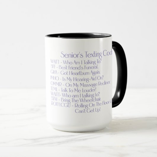 "Senior's Sms-codes" Aangepaste koffie/thee Mok (Voorkant rechts)