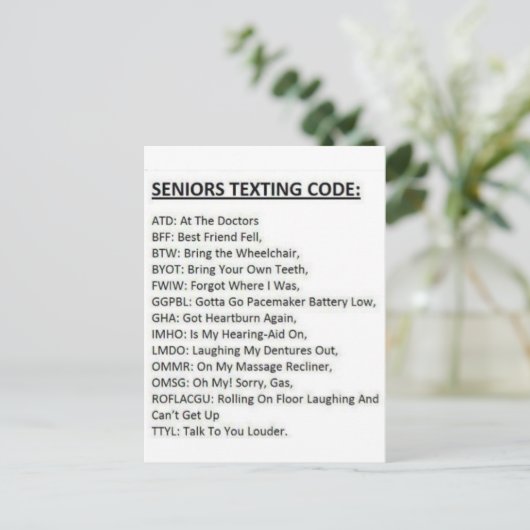 Seniors Texting Code Briefkaart (Staand voorkant)
