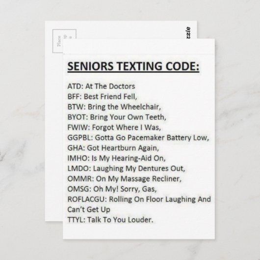 Seniors Texting Code Briefkaart (Voorkant / Achterkant)