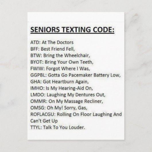 Seniors Texting Code Briefkaart (Voorkant)