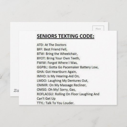 Seniors Texting Code Briefkaart (Voorkant / Achterkant)