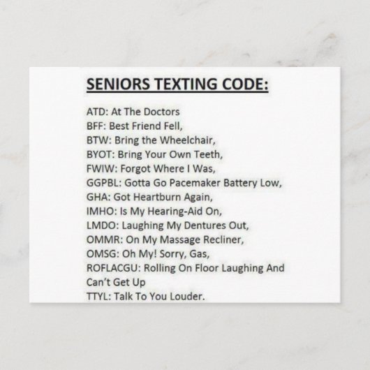 Seniors Texting Code Briefkaart (Voorkant)
