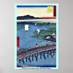 Senju grote brug van Ando, Hiroshige Ukiyoe Poster