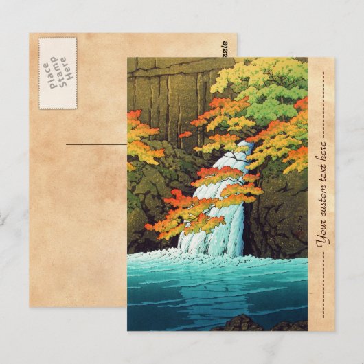 Senju Waterfall, Akame Hasui Kawase shin hanga art Briefkaart (Voorkant / Achterkant)