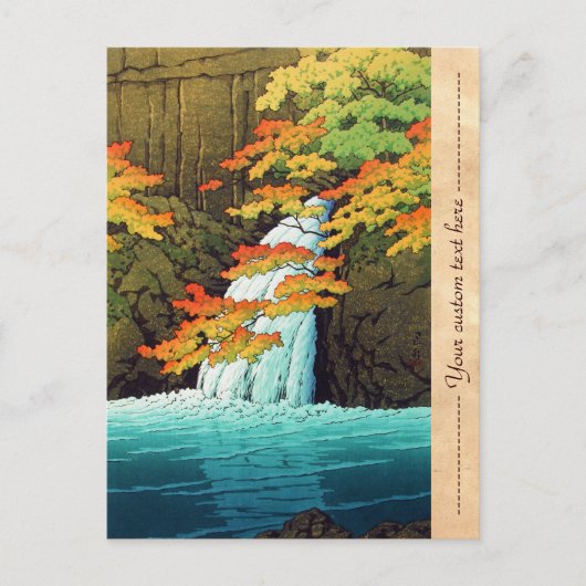Senju Waterfall, Akame Hasui Kawase shin hanga art Briefkaart (Voorkant)