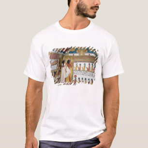 Sennedjem en zijn vrouw tegenover een naos t-shirt