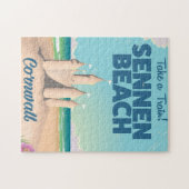 Sennen Beach Zandkasteel Cornwall reisposter Legpuzzel (Horizontaal)