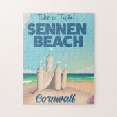 Sennen Beach Zandkasteel Cornwall reisposter Legpuzzel (Verticaal)