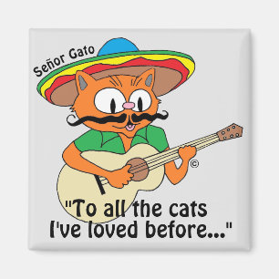 Señor Gato Cartoon Cat Plays Guitar Singing Magneet
