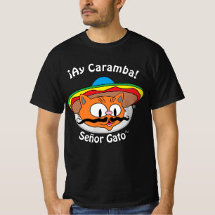 Señor Gato™ Cartoon Mustache Cat Ay Caramba! T-shirt