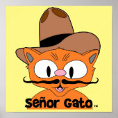 Senor Gato Cartoon Mustache Cat Cowboy Poster (Voorkant)