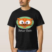 Señor Gato™ Cartoon Mustache Cat Face T-shirt (Voorkant)