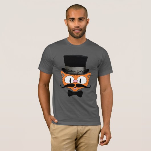 Señor Gato™ Cartoon Mustache Cat met bovenste laag T-shirt (Voorkant volledig)