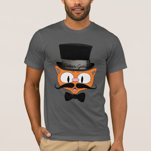 Señor Gato™ Cartoon Mustache Cat met bovenste laag T-shirt (Voorkant)