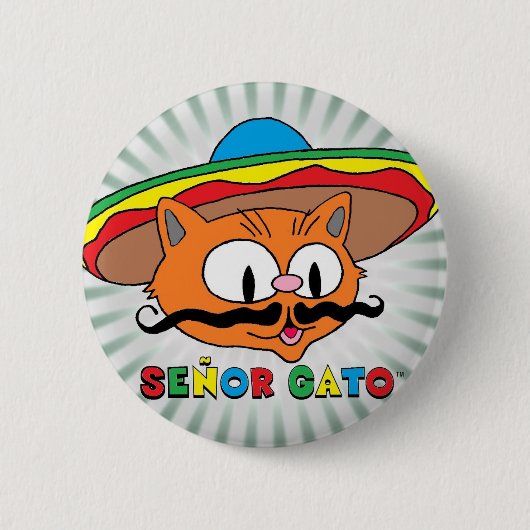 Señor Gato (Cartoon Mustache Cat) met Sombrero Ronde Button 5,7 Cm (Voorkant)
