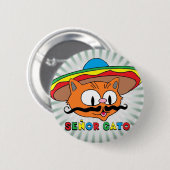 Señor Gato (Cartoon Mustache Cat) met Sombrero Ronde Button 5,7 Cm (Voorkant /achterkant)