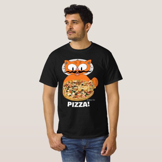 Señor Gato Cartoon Mustache Cat Pizza! T-shirt (Voorkant volledig)