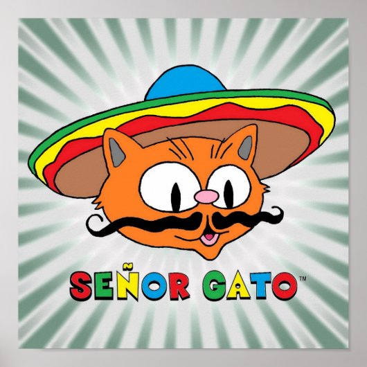 Senor Gato Cartoon Mustache Cat Poster (Voorkant)