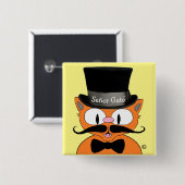 Señor Gato™ Cartoon Mustache Cat Vierkante Button 5,1 Cm (Voorkant /achterkant)