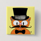 Señor Gato™ Cartoon Mustache Cat Vierkante Button 5,1 Cm (Voorkant)