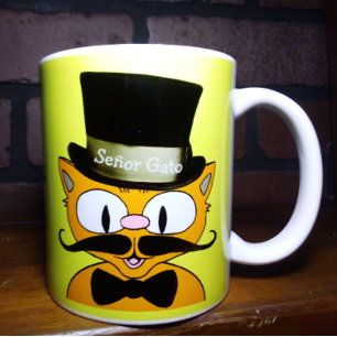 Señor Gato Cartoon Snorhaar Kat Tophoed Vlinderdas Koffiemok