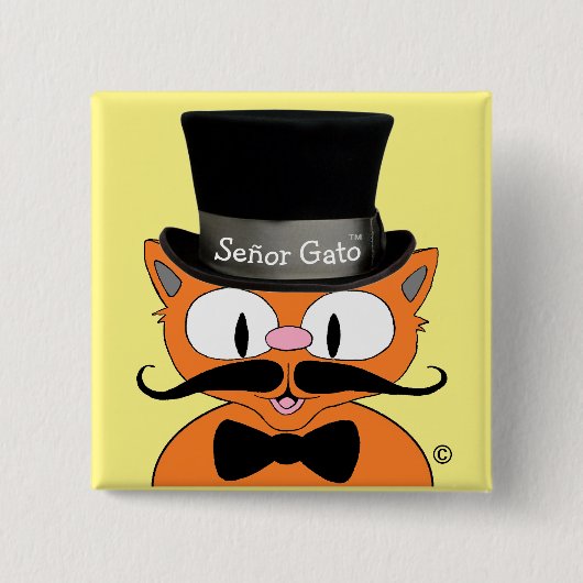 Señor Gato™ Cartoon Snorhaar Kat Vierkante Button 5,1 Cm (Voorkant)