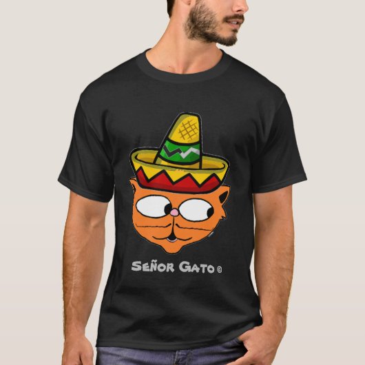 Señor Gato Cartoon Thin Mustache Fiesta Cat T-shirt (Voorkant)