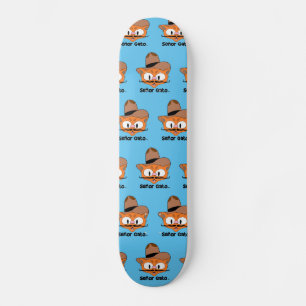 Señor Gato Cowboy Cartoon Snorhaar Kat Persoonlijk Skateboard