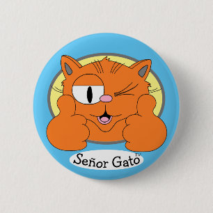 Señor Gato Duim Omhoog Knipogende Tekenfilmkat Ronde Button 5,7 Cm