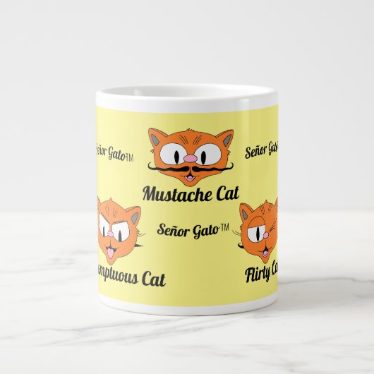 Señor Gato Five Afbeeldingen Cute Mustache Cat Grote Koffiekop (Voorkant)