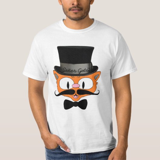 Señor Gato™ Handlebar Mustache Cat met opening bov T-shirt (Voorkant)