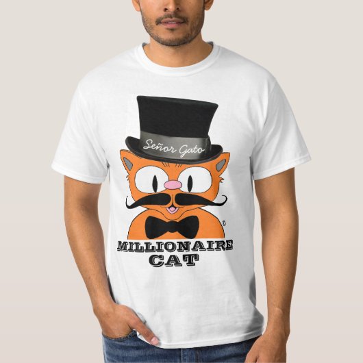 Señor Gato Millionaire Mustache Cat met Bow Stropd T-shirt (Voorkant)
