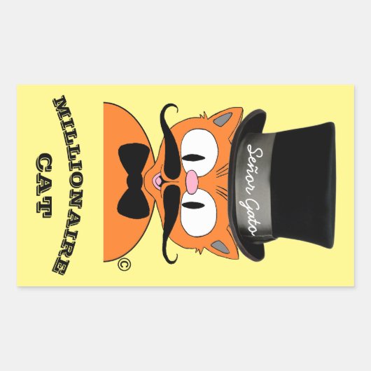 Senor Gato Millionaire Mustache Cat Top Hat Rechthoekige Sticker (Voorkant)