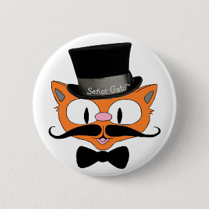 Señor Gato™ Mustache Top Hat and Bow Stropdas C Ronde Button 5,7 Cm