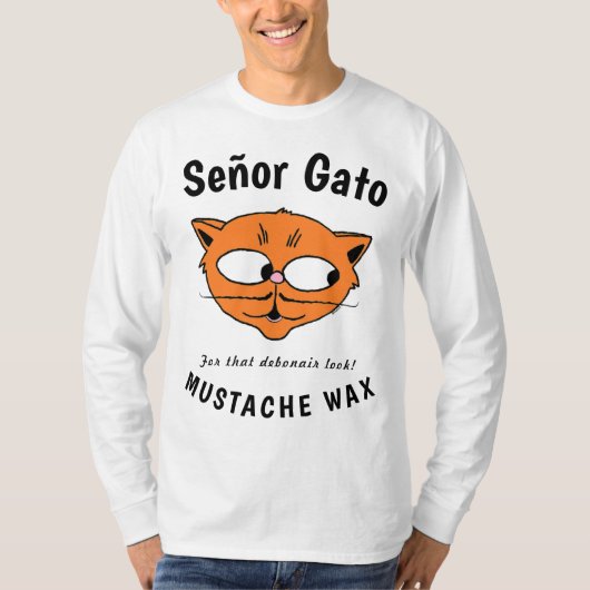 Señor Gato™ Mustache wax Funny Cartoon Cat T shirt (Voorkant)