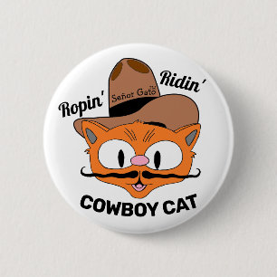 Señor Gato Ropin' Ridin' Cartoon Cowboy Kat Ronde Button 5,7 Cm