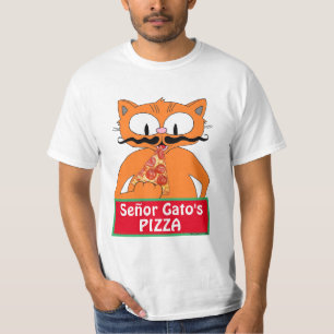 Señor Gato's Cartoon Pizza Mustache Cat Funny T-shirt