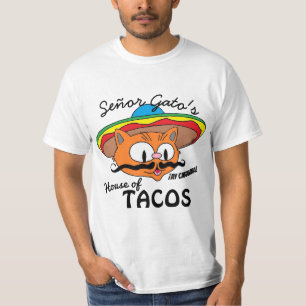 Señor Gato's House of Tacos Mexicaanse Cartoon Kat T-shirt