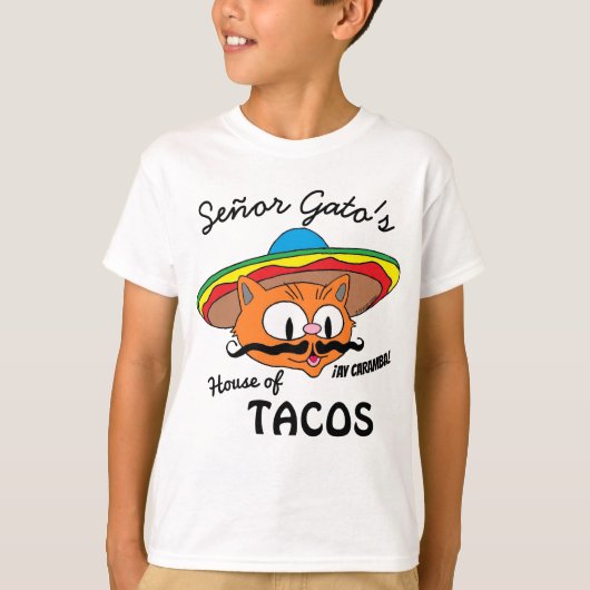 Señor Gato's House of Tacos Mexican Cartoon Cat T-shirt (Voorkant)