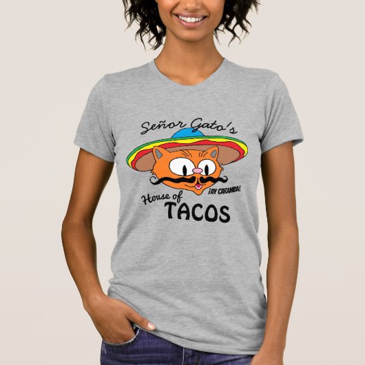 Señor Gato's House of Tacos Mexican Cartoon Cat T-shirt (Voorkant)