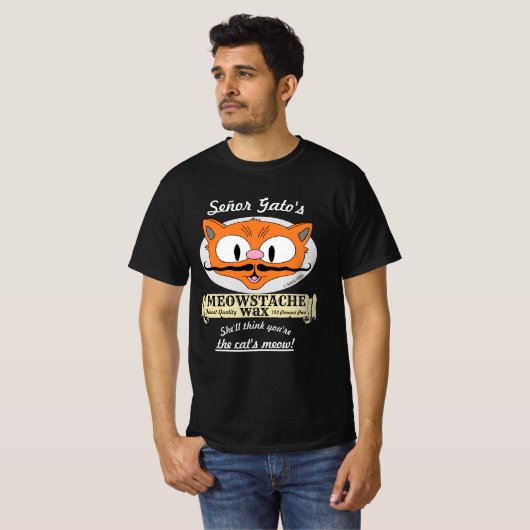 Señor Gato's MEOWSTACHE WAX Handlebar Mustache Cat T-shirt (Voorkant volledig)