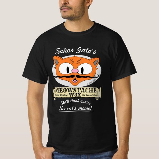 Señor Gato's MEOWSTACHE WAX Handlebar Mustache Cat T-shirt (Voorkant)