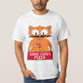 Señor Gato's Pizza Handlebar Mustache Cat T-shirt (Voorkant)