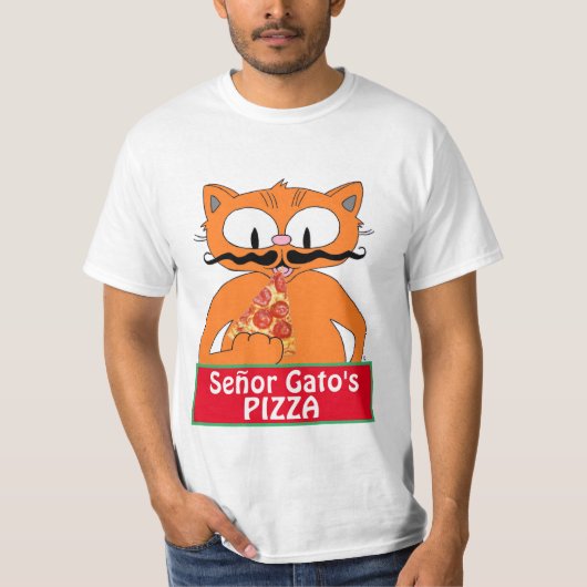 Señor Gato's Pizza Handlebar Mustache Cat T-shirt (Voorkant)