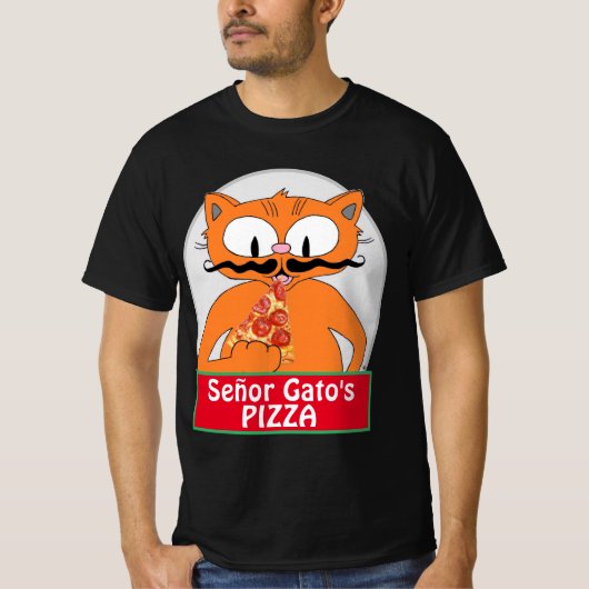 Señor Gato's Pizza Handlebar Mustache Cat T-shirt (Voorkant)