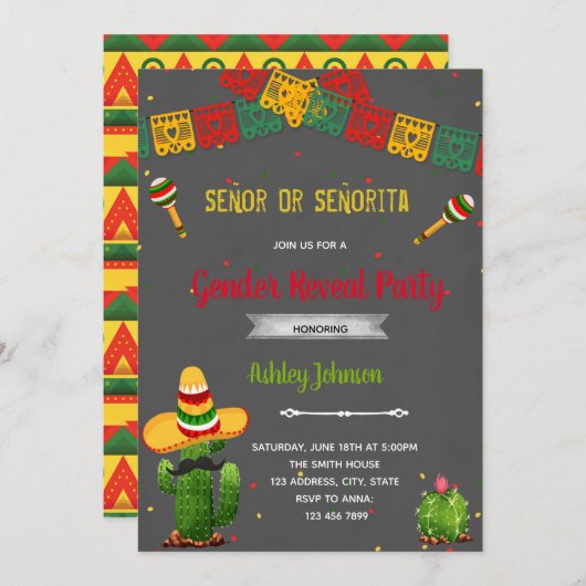 Señor of Señorita Gender onthulling Kaart (Voorkant / Achterkant)