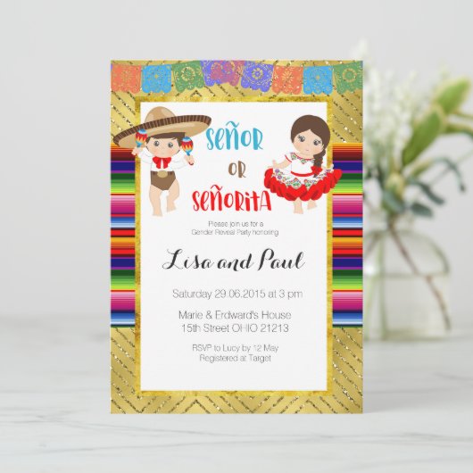 Señor of Señorita Geslacht onthullen uitnodiging F (Staand voorkant)